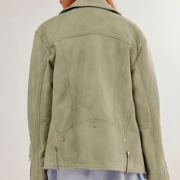 FREE PEOPLE We The Free Wesley Jealousy Leather Jacket In Green (size M) NWT - Picture 2 of 15
